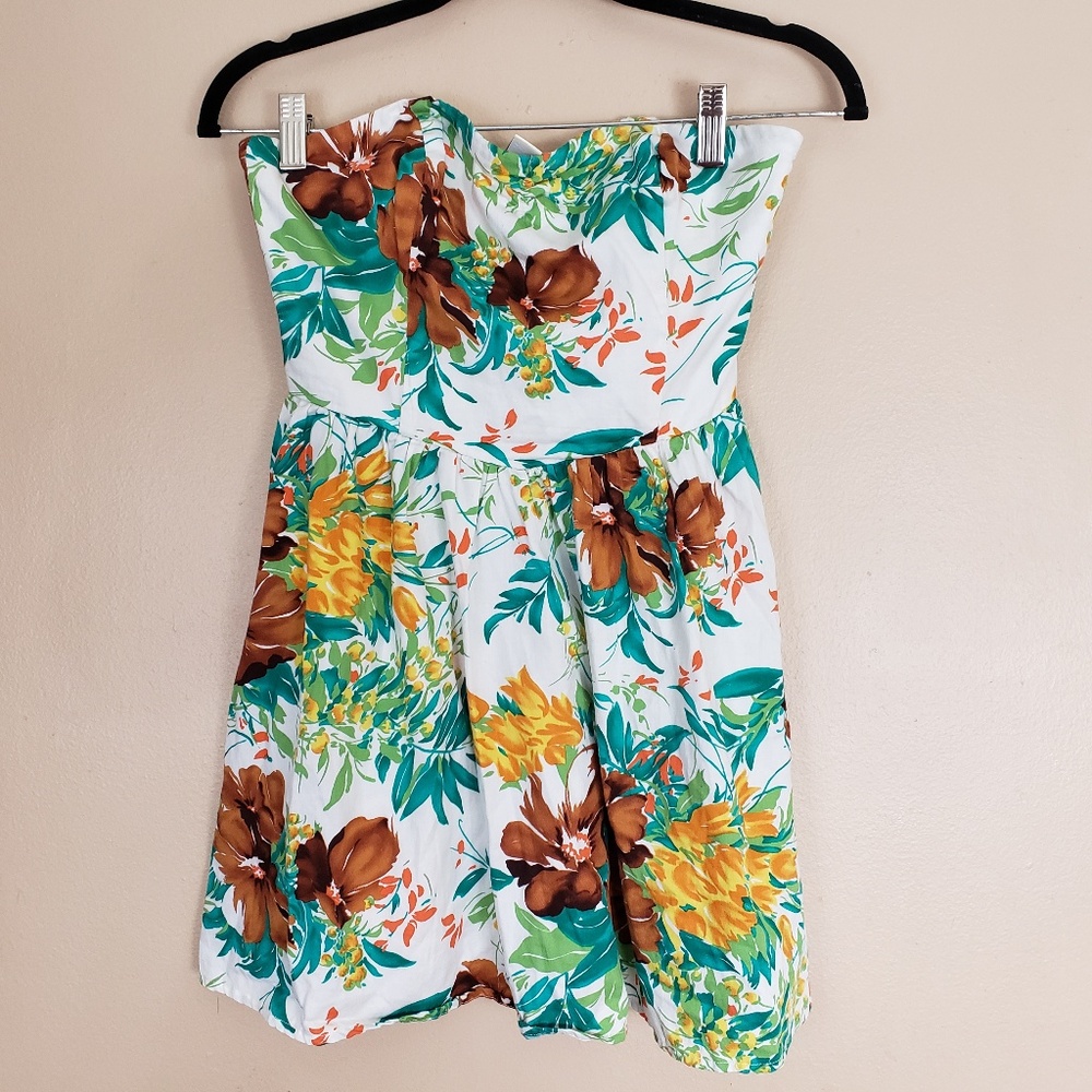 Strapless Floral Dress Tropical Size Medium E13